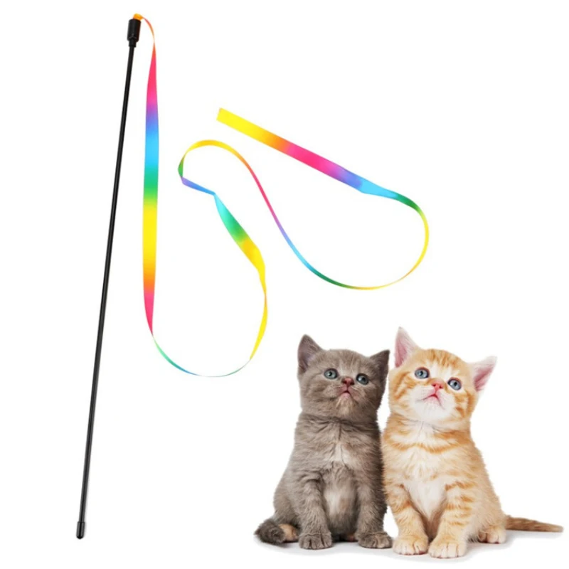 2PCS Pet Cat Toys Cute Funny Rainbow Strips Stick Cat Teaser Wand - Image 2