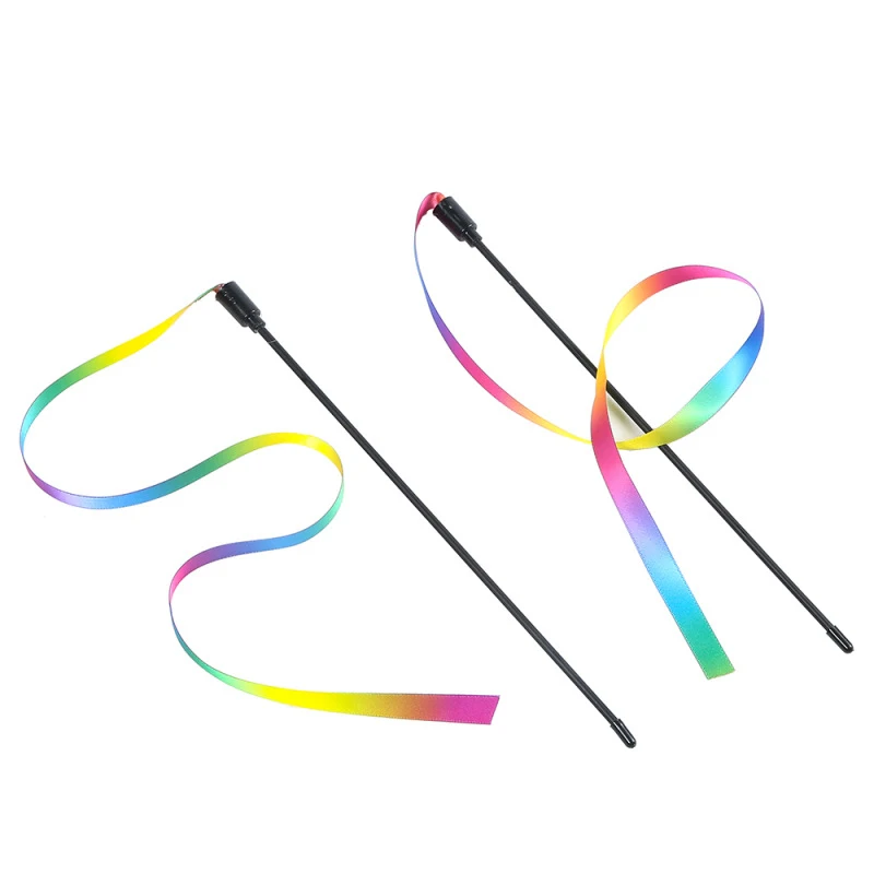 2PCS Pet Cat Toys Cute Funny Rainbow Strips Stick Cat Teaser Wand - Image 4